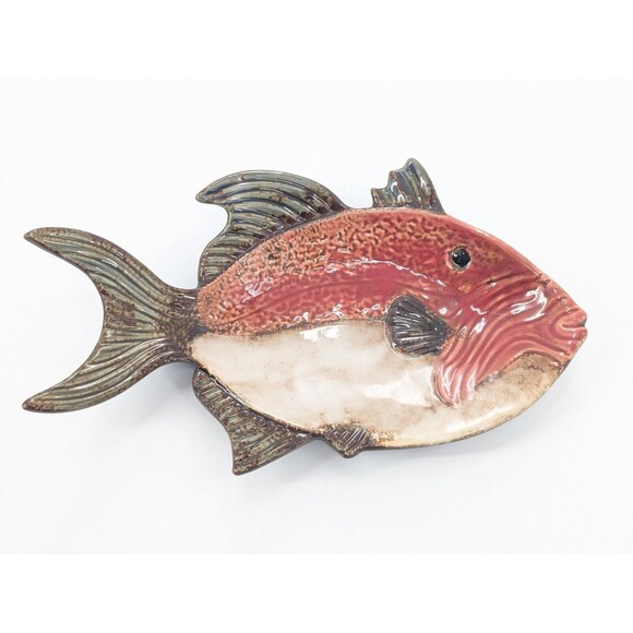 Pier 1 One Imports Hand Painted Fish Shaped Trinket Dish Bowl Tray Nautical 12" - Picture 1 of 11